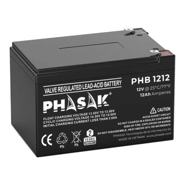 Batería Phasak PHB 1212 compatible con SAI/UPS PHASAK según especificaciones 5605922050949 PHB 1212 PHK-BAT PHB 1212