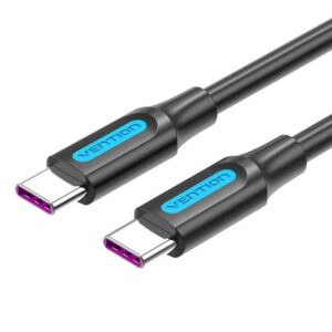 Cable USB 2.0 Tipo-C Vention COTBF/ USB Tipo-C Macho - USB Tipo-C Macho/ Hasta 100W/ 480Mbps/ 1m/ Negro 6922794749313 COTBF VEN-CAB COTBF