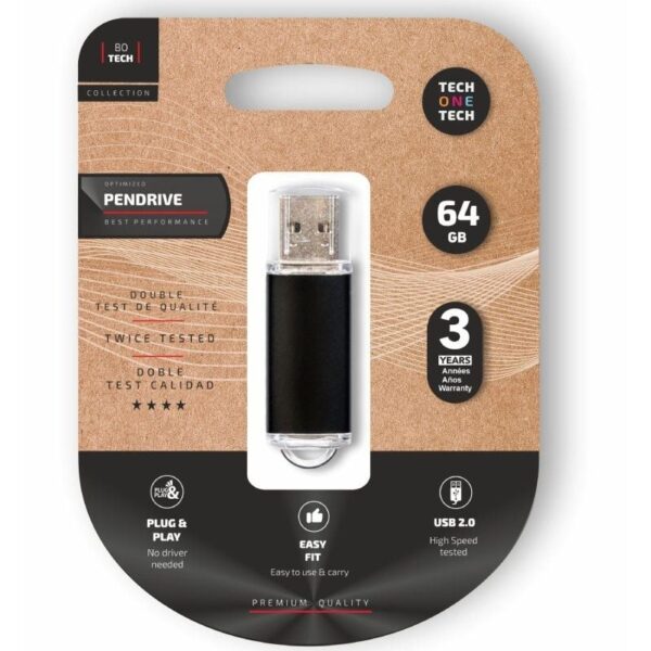 Pendrive 64GB Tech One Tech Basic USB 2.0/ Negro 8436546594246 TEC3008-64 TOT-BASIC BK 64GB