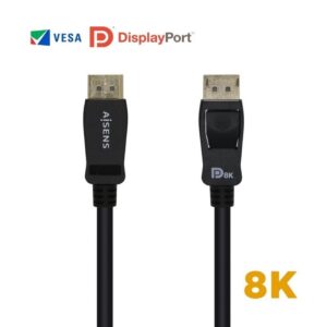 Cable DisplayPort 1.4 8K Aisens A149-0431/ DisplayPort Macho - DisplayPort Macho/ 1m/ Certificado/ Negro 8436574704679 A149-0431 AIS-CAB DP A149-0431