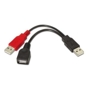 Cable USB 2.0 + Alimentación Aisens A101-0030/ USB Hembra + USB Macho - USB Macho/ Hasta 2.5W/ 60Mbps/ 15cm/ Negro/ Rojo 8436574700299 A101-0030 AIS-CAB A101-0030