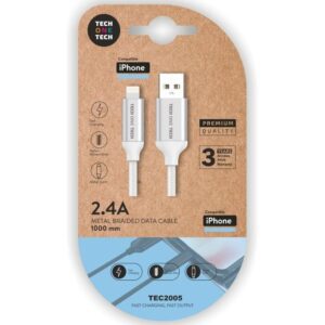 Cable USB 2.0 Tech One Tech TEC2005/ USB Macho - Lightning Macho/ 1m/ Blanco 8436546593423 TEC2005 TOT-CAB TEC2005