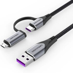 Cable USB 2.0 Vention CQFHF/ USB Tipo-C Macho - MicroUSB Macho/ USB Macho/ 480Mbps/ 1m/ Gris 6922794752832 CQFHF VEN-CAB CQFHF