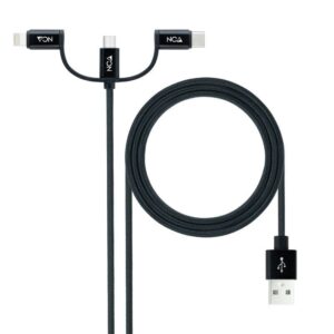 Cable USB 2.0 Nanocable 10.01.3200/ Lightning Macho - Micro USB Macho/ USB Tipo-C Macho/ 1m/ Negro 8433281012936 10.01.3200 NAN-CAB 10 01 3200