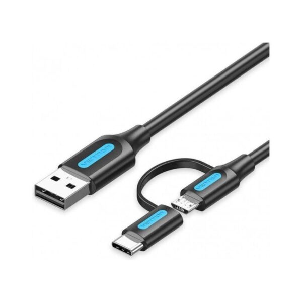 Cable USB 2.0 Vention CQDBD/ USB Macho - MicroUSB Macho/ USB Tipo-C Macho/ 480Mbps/ 50cm/ Negro 6922794753020 CQDBD VEN-CAB CQDBD