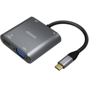 Conversor Aisens A109-0626/ HDMI Hembra - VGA Hembra - USB Tipo-C Macho - USB Hembra - USB Tipo-C Hembra/ 15cm/ Gris 8436574707328 A109-0626 AIS-ADP A109-0626