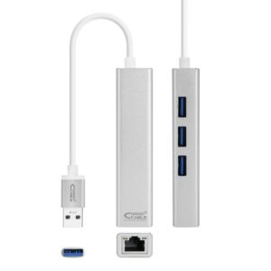 Hub USB 3.0 Nanocable 10.03.0403/ 3xUSB/ 1xRJ45/ Gris 8433281009509 10.03.0403 NAN-ADP 10 03 0403