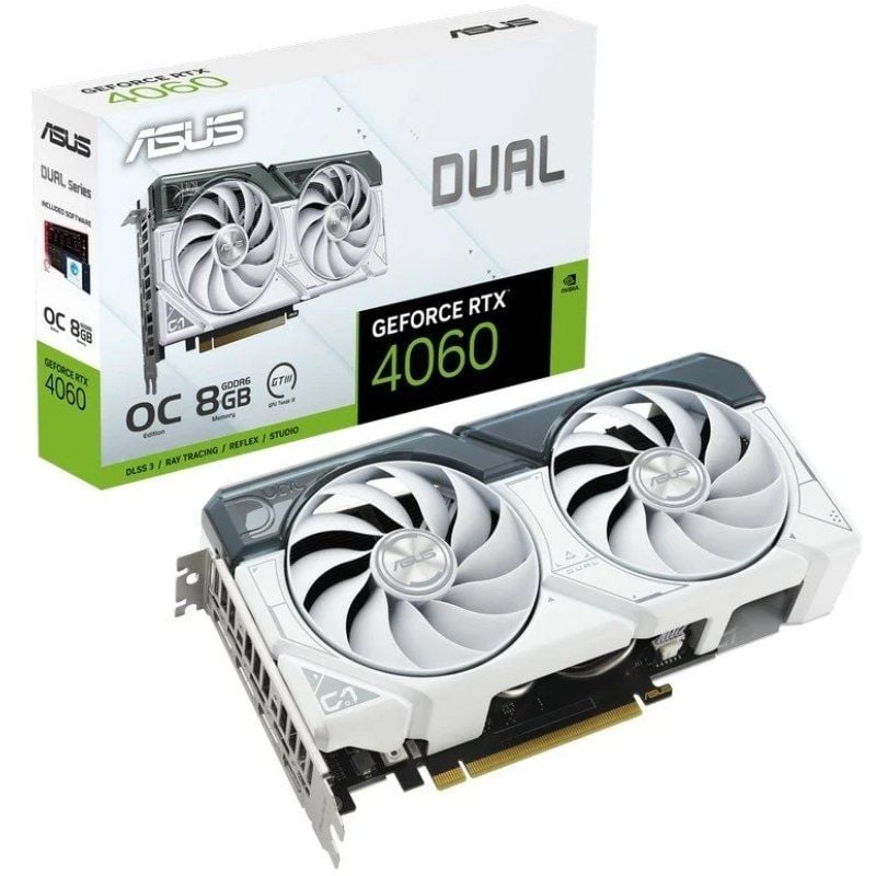 Tarjeta Gráfica Asus Dual GeForce RTX 4060 OC White Edition/ 8GB GDDR6 4711387274927 90YV0JC2-M0NA00 ASU-GF RTX4060 D OC WH 8G