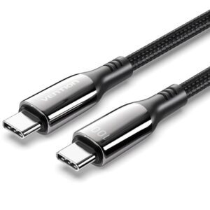 Cable USB 2.0 Tipo-C 5A 100W Vention CTKBAV/ USB Tipo-C Macho - USB Tipo-C Macho/ Hasta 100W/ 480Mbps/ 1.2m/ Negro 6922794772540 CTKBAV VEN-CAB CTKBAV