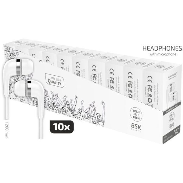 Pack 10 Auriculares Intrauditivos Tech One TEC2955/ con Micrófono/ Jack 3.5/ Blancos 8436546594413 TEC2955 TOT-AUR TEC2955