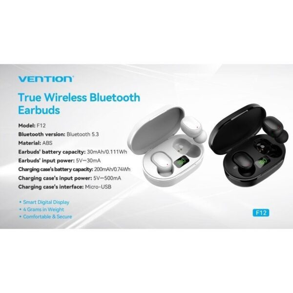 Auriculares Bluetooth Vention Tiny T16 F12B0 con estuche de carga/ Autonomía 7h/ Negros - Imagen 3