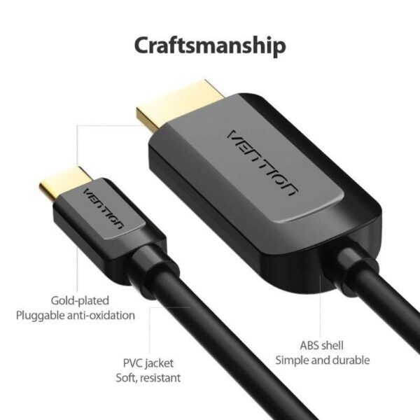 Cable Conversor HDMI 1.4 4K Vention CGUBF/ USB Tipo-C Macho - HDMI Macho/ 1m/ Negro - Imagen 3