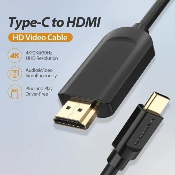 Cable Conversor HDMI 1.4 4K Vention CGUBF/ USB Tipo-C Macho - HDMI Macho/ 1m/ Negro - Imagen 4