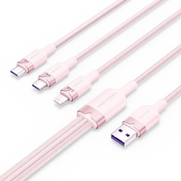 Cable USB 2.0 Lightning Vention CTPPG/ USB Macho/ USB Tipo-C Macho - MicroUSB Macho - Lightning Macho/ 1.5m/ Rosa 6922794709713 CTPPG VEN-CAB CTPPG