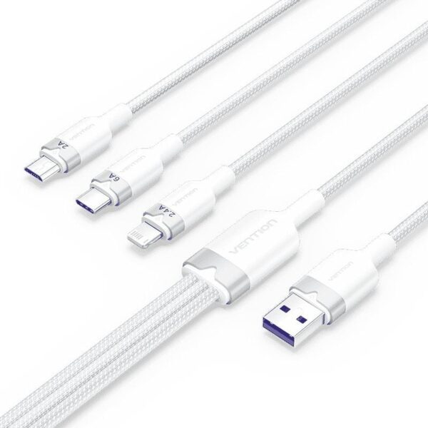 Cable USB 2.0 Lightning Vention CTRWG/ USB Macho/ USB Tipo-C Macho - MicroUSB Macho - Lightning Macho/ 1.5m/ Blanco 6922794709812 CTRWG VEN-CAB CTRWG