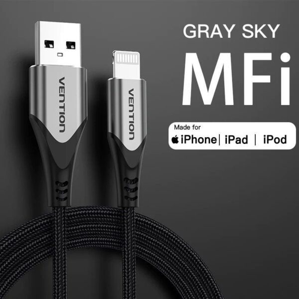 Cable USB 2.0 Lightning Vention LABHD/ USB Macho - Lightning Macho/ Hasta 12W/ 480Mbps/ 50cm/ Gris - Imagen 2