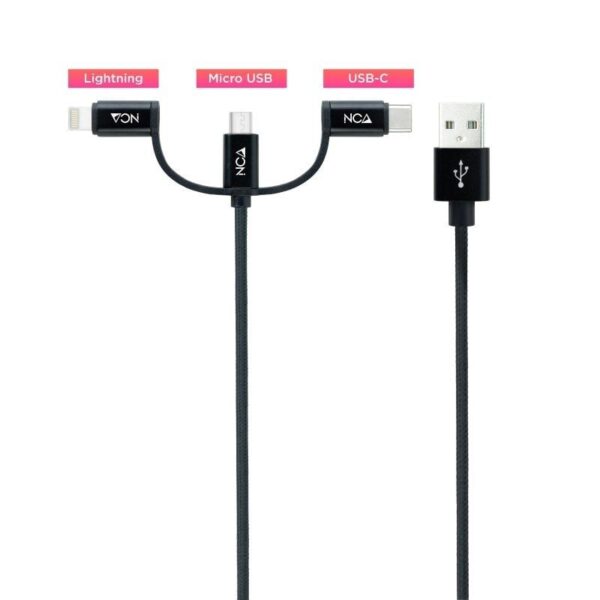 Cable USB 2.0 Nanocable 10.01.3200/ Lightning Macho - Micro USB Macho/ USB Tipo-C Macho/ 1m/ Negro - Imagen 2