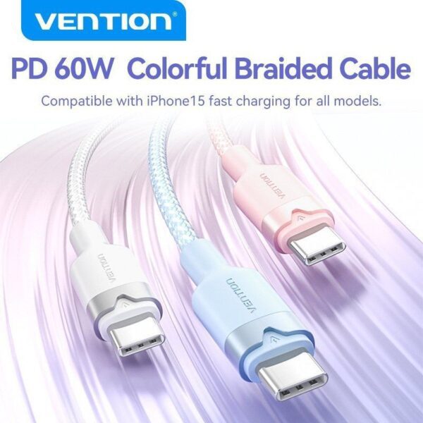 Cable USB 2.0 Tipo-C 3A Vention TRDPF/ USB Tipo-C Macho - USB Tipo-C Macho/ Hasta 60W/ 480Mbps/ 1m/ Rosa - Imagen 3