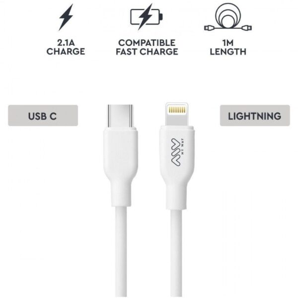 Cable USB 2.0 Tipo-C Lightning Myway MWUSC0023/ USB Tipo-C Macho - Lightning Macho/ 1m/ Blanco - Imagen 2