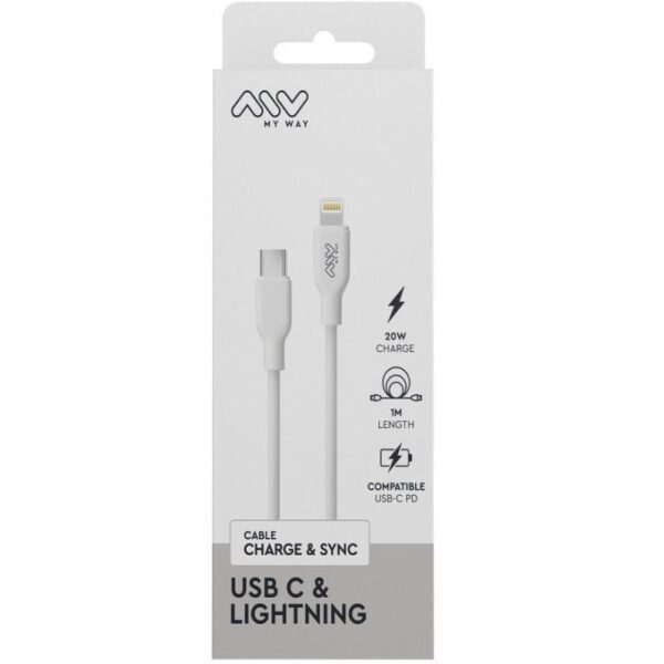 Cable USB 2.0 Tipo-C Lightning Myway MWUSC0023/ USB Tipo-C Macho - Lightning Macho/ 1m/ Blanco - Imagen 3