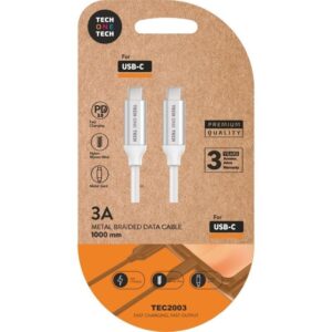 Cable USB 2.0 Tipo-C Tech One Tech TEC2204/ USB Tipo-C Macho - USB Tipo-C Macho/ 1m/ Blanco 8436546593089 TEC2204 TOT-CAB TEC2204