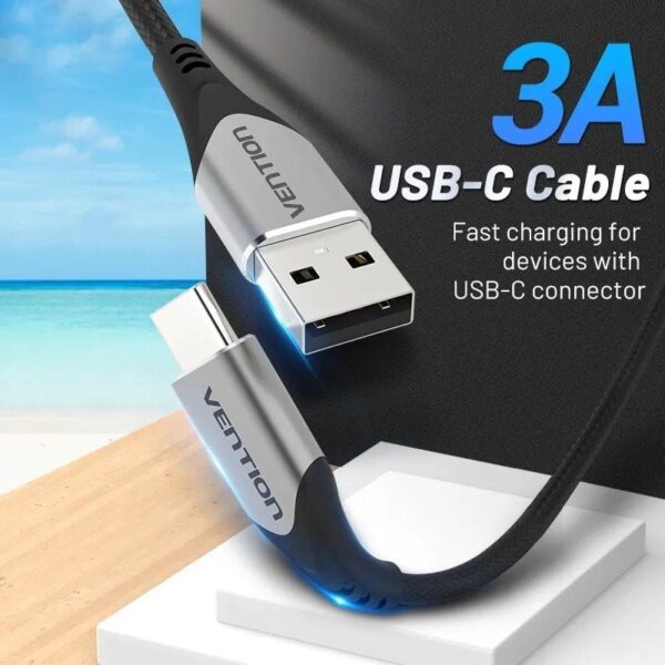 Cable USB 2.0 Tipo-C Vention CODHI/ USB Tipo-C Macho - USB Macho/ Hasta 60W/ 480Mbps/ 3m/ Gris - Imagen 3