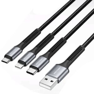 Cable USB Tipo-C Lightning Vention H18BAV/ USB Tipo-C Macho/ Lightning Macho - MicroUSB Macho - USB Macho/ 1.2m/ Negro 6922794785311 H18BAV VEN-CAB H18BAV