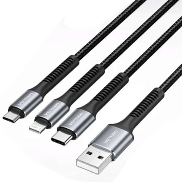 Cable USB Tipo-C Lightning Vention H18BAV/ USB Tipo-C Macho/ Lightning Macho - MicroUSB Macho - USB Macho/ 1.2m/ Negro 6922794785311 H18BAV VEN-CAB H18BAV