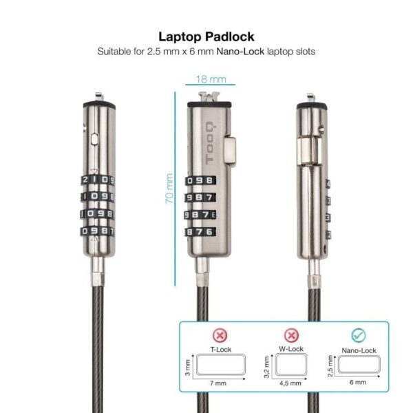 Cable de Seguridad Tipo NANO para Portátiles TooQ TQCLKC0035-G/ 1.5m - Imagen 2