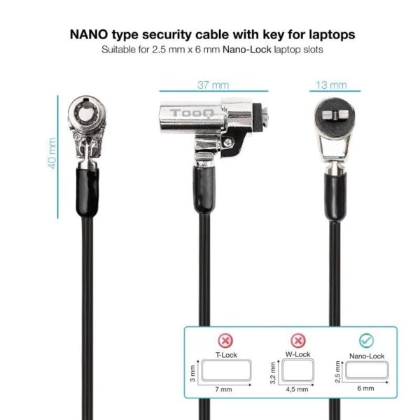 Cable de Seguridad Tipo NANO para Portátiles TooQ TQCLKC0045-G/ 1.5m - Imagen 2