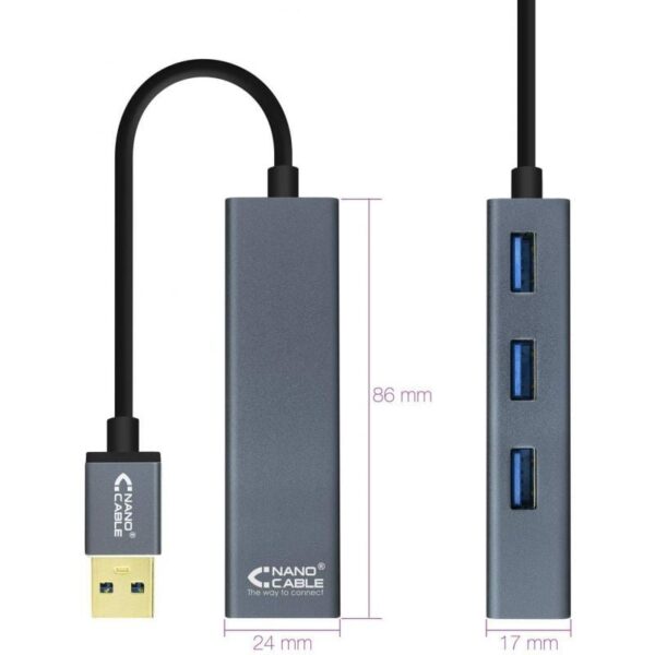 Hub USB 3.0 Nanocable 10.16.4402/ 4xUSB/ Gris - Imagen 2