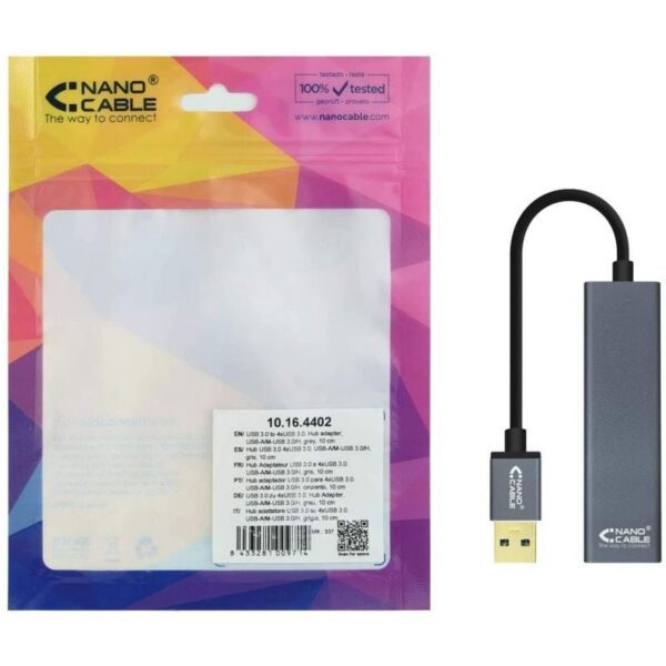 Hub USB 3.0 Nanocable 10.16.4402/ 4xUSB/ Gris - Imagen 4