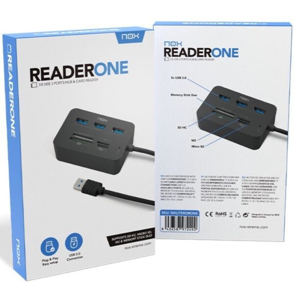 Hub USB 3.0 Nox Reader One/ 3xUSB/ 1x Lector de Tarjetas - Imagen 3