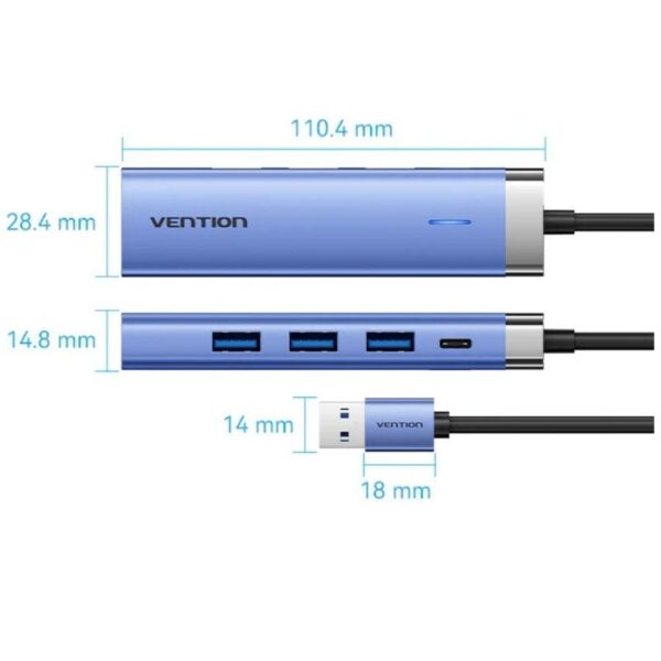 Hub USB 3.0 Vention TGFSB/ 3xUSB/ 1xRJ45/ 1xUSB Tipo-C PD - Imagen 4