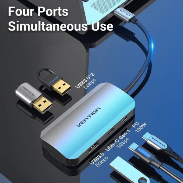 Hub USB Tipo-C Vention TNDHB/ 3xUSB/ 1xUSB Tipo-C/ 1xUSB Tipo-C PD - Imagen 3