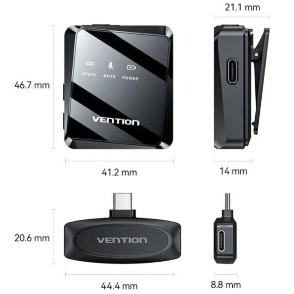 Micrófono Inalámbrico con Clip Vention NCBB0/ USB Tipo-C/ Incluye Receptor/ 2 unidades - Imagen 2