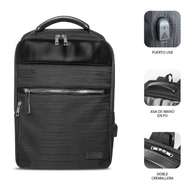 Mochila Subblim Business V2 AP Backpack para Portátiles hasta 15.6"/ Puerto USB/ Negra - Imagen 2