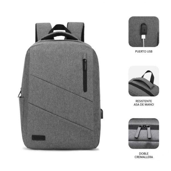 Mochila Subblim City Backpack para Portátiles hasta 15.6"/ Puerto USB/ Gris - Imagen 2