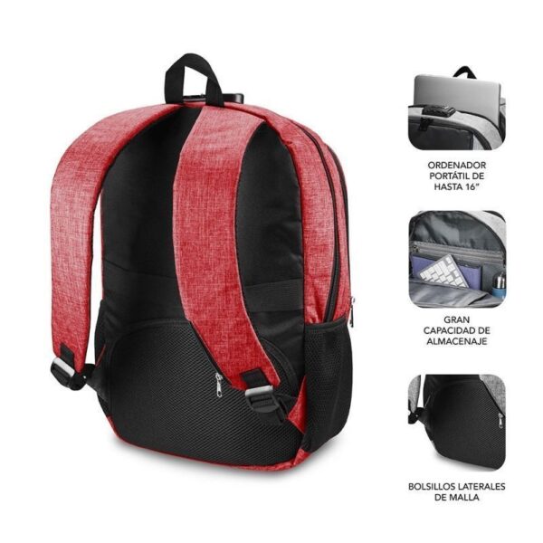 Mochila Subblim Urban Lock para Portátiles hasta 16"/ Puerto USB/ Antirrobo/ Roja - Imagen 4