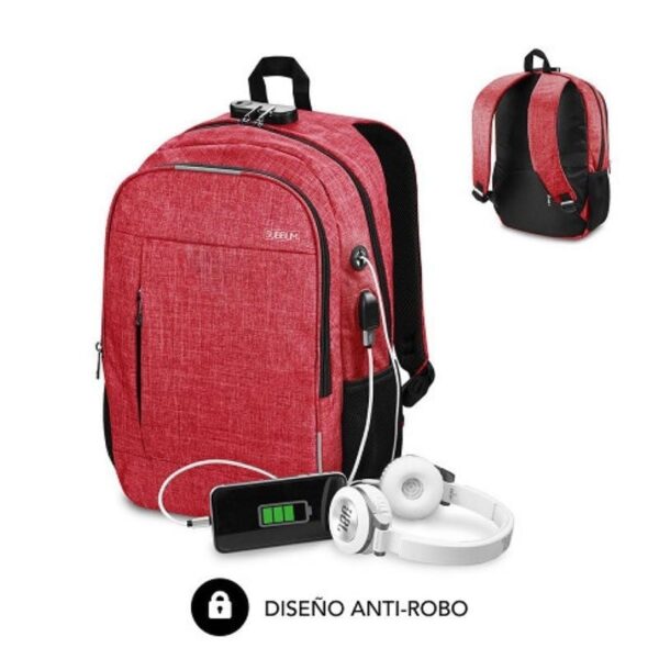 Mochila Subblim Urban Lock para Portátiles hasta 16"/ Puerto USB/ Antirrobo/ Roja 8436586741358 SUB-BP-1UL0002 SUB-MOCHI BP-1UL0002