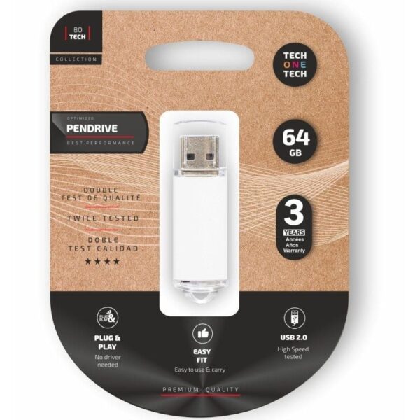 Pendrive 64GB Tech One Tech Basic USB 2.0/ Blanco 8436546594239 TEC3007-64 TOT-BASIC WH 64GB