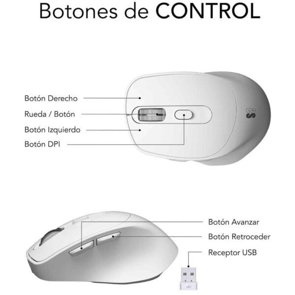 Ratón Ergonómico Inalámbrico por Bluetooth/ 2.4GHz Subblim Comfort Ergo Dual Battery/ Batería recargable/ Hasta 2400 DPI/ Blanco - Imagen 2