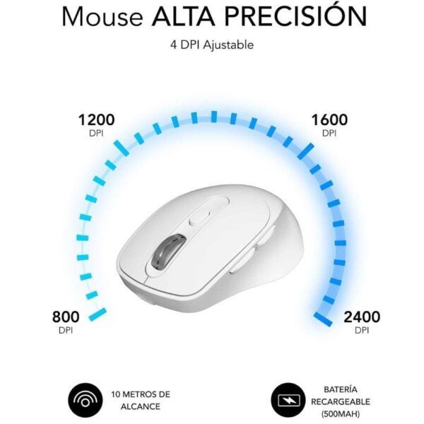 Ratón Ergonómico Inalámbrico por Bluetooth/ 2.4GHz Subblim Comfort Ergo Dual Battery/ Batería recargable/ Hasta 2400 DPI/ Blanco - Imagen 4