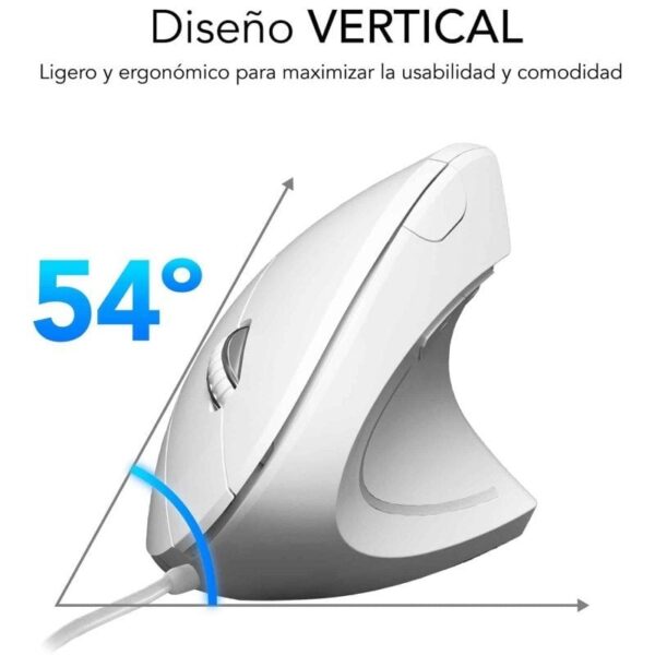 Ratón Ergonómico Subblim Glide Vertical Ergo Wired/ Hasta 1600 DPI/ Blanco - Imagen 3