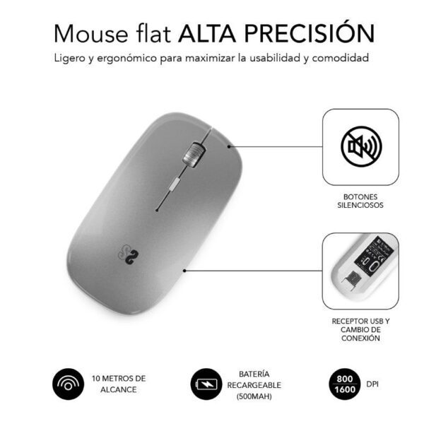 Ratón Inalámbrico por Bluetooth Subblim Dual Flat/ Batería recargable/ Hasta 1600 DPI/ Plata - Imagen 2