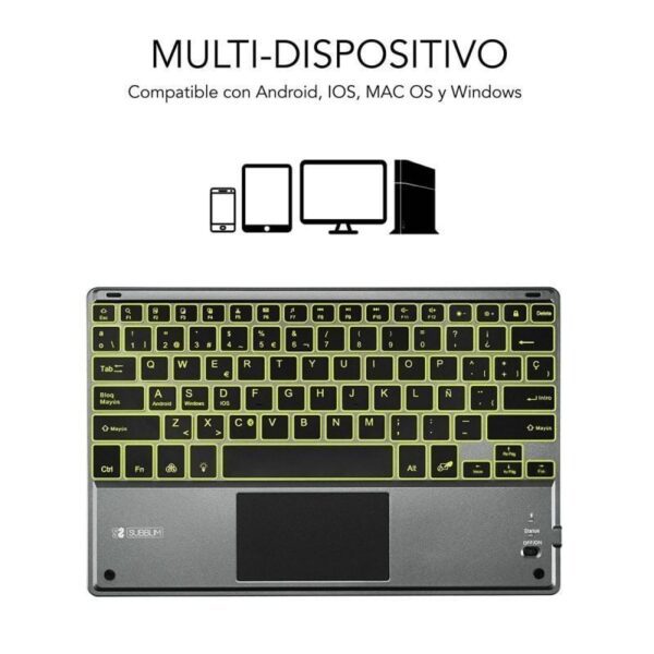 Teclado Compacto Inalámbrico por Bluetooth Subblim Touchpad Smart Blacklit/ Gris - Imagen 2