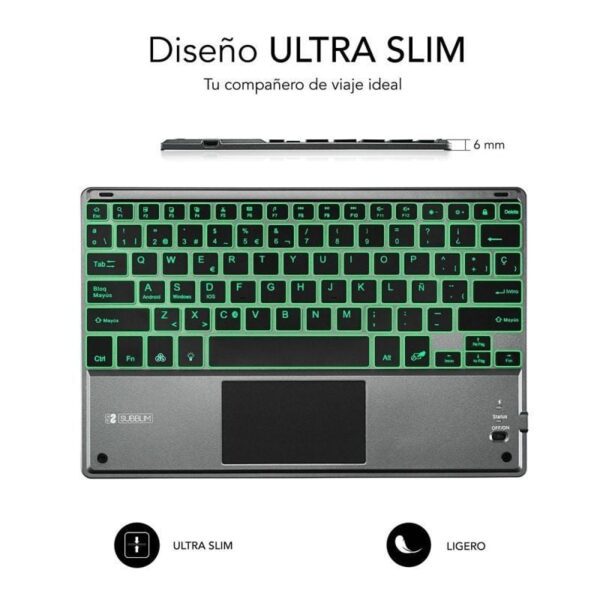 Teclado Compacto Inalámbrico por Bluetooth Subblim Touchpad Smart Blacklit/ Gris - Imagen 3