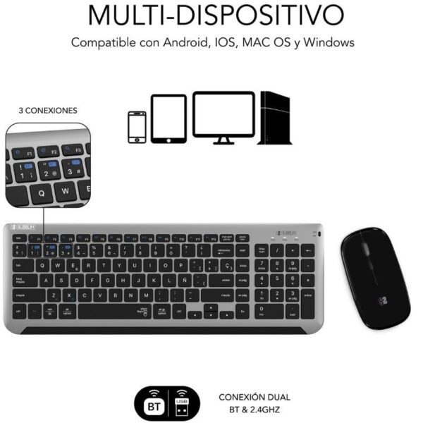 Teclado y Ratón Inalámbrico Subblim Combo Dual Prestige Extendido/ Gris y Negro - Imagen 3