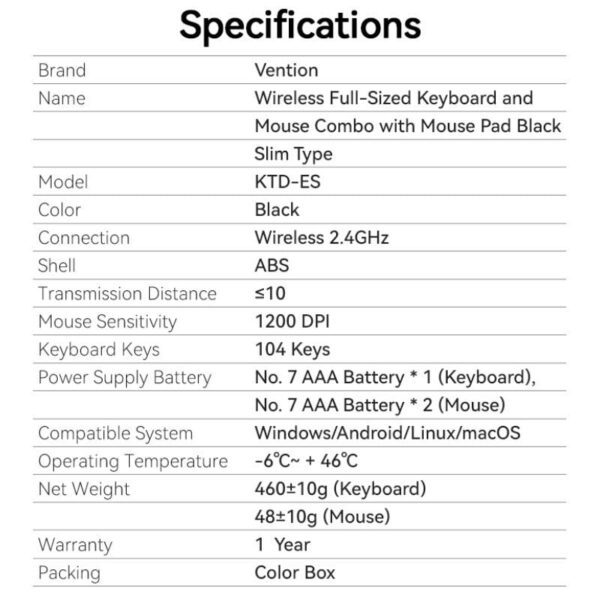 Teclado y Ratón Inalámbricos Vention Combo KTDB0-ES/ Negro - Imagen 5