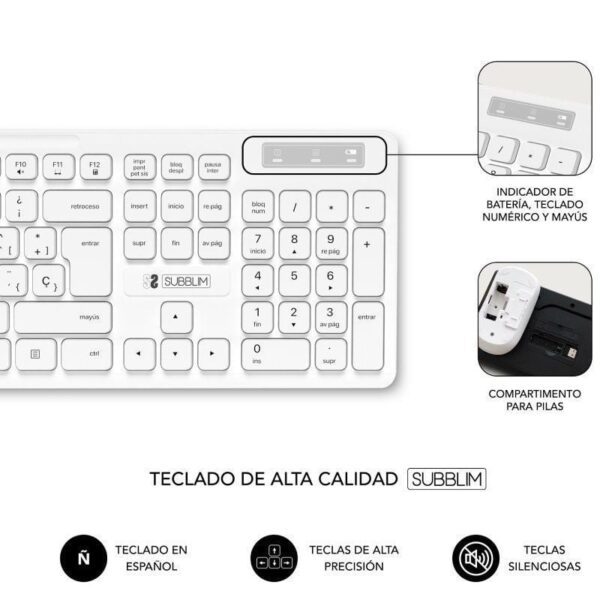 Teclado y Ratón Subblim Combo Business Slim Silencioso Inalámbrico/ Blanco - Imagen 3